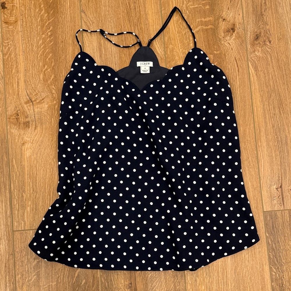 J. Crew Navy and White Polka Dot Camisole